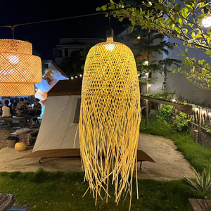 Pantalla de ratán bohemio minimalista con borlas, accesorio de iluminación colgante Natural, iluminación suave y cálida para cubiertas de luz - Product Image 3