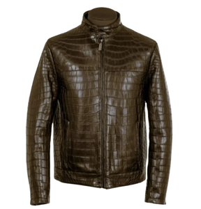 Chaqueta de Cuero Nueva con Estampado de Piel de Cocodrilo para Hombre, Chaquetas de Cuero de Moda de Piel de Vaca Genuina Marrón al por Mayor - Product Image 5