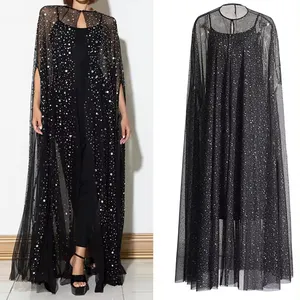 French Elegant Style 2024 Spring and Summer New Cape Diamond-Embedded High-Grade Mesh Two-Piece Dress for Women Chic New Evening