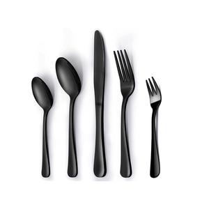 Juego de Cubiertos de Acero Inoxidable Espejado, 5 Piezas, Negro Mate Pulido, Proveedor Mayorista, Apto para Lavavajillas, Artesanía - Product Image 1
