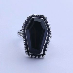 925 Sterling Silver Bạc Phong Cách Cổ Điển Quan Tài Cắt Nhẫn Với Màu Đen Onyx Đá Quý Cho Đám Cưới Đính Hôn Kỷ Niệm Hoặc Đảng Quà Tặng - Product Image 1