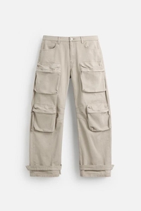 Pantalon cargo ample à jambes larges en denim de coton délavé ZRA, coupe décontractée, pantalon personnalisé, jeans pour hommes, 8 poches, pantalon de travail pour hommes - Product Image 5