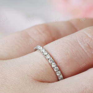 แหวนเพชรแล็บโกรนทรงวินเทจแบบครึ่งวง 14K ทองคำขาว ดีไซน์คลาสสิก งานแฮนด์เมด สไตล์มินิมอล เหมาะสำหรับงานปาร์ตี้ งานแต่งงาน แหวนผู้หญิงแบบซ้อนได้ - Product Image 2