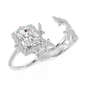 Ensemble de bagues de fiançailles Jeulia Moissanite avec halo et design à épines incrustées - Product Image 1