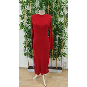 Vestido midi de punto de manga larga con cuello semi-alto, detalle de ventana en la espalda y cierre con cordones para mujer, 28514 - Product Image 4