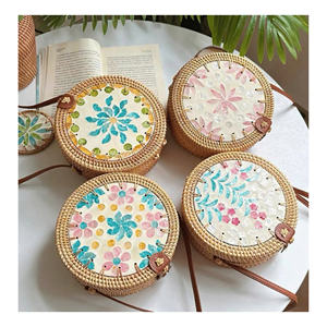 Hand-woven Mother of Pearl Inlay Rattan <b>Bag</b> Square Luxury Mosaic Purse Beach Travel Party Fashion Customized Pattern Gift <b>Bag</b> - Product Image 1