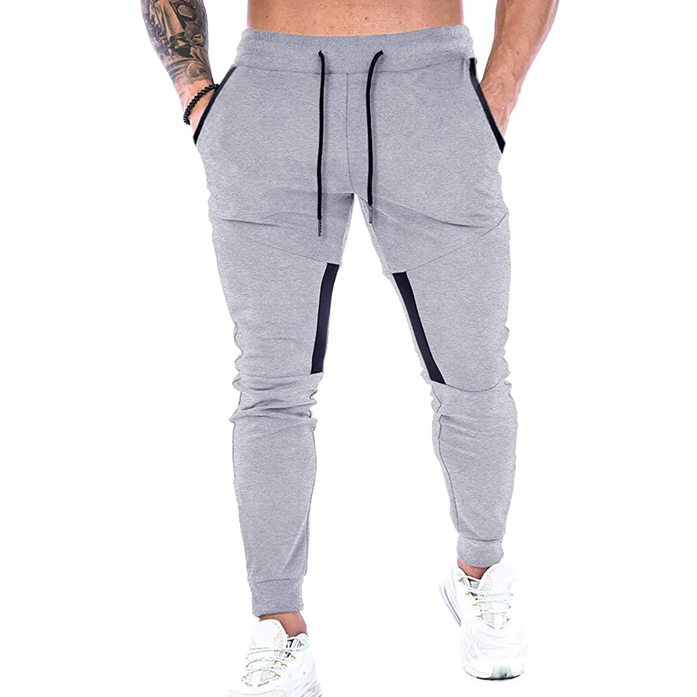 Groothandel Logo Bedrukt Zwart Casual Trekkoord Katoenen Trainingspak Joggingbroek Voor Mannen