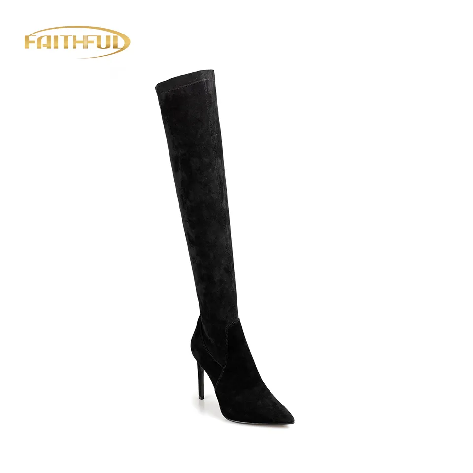 Fall Winter Ladies Pointed Toe Long Boot Sock Over The Knee Boots for Women Thigh High Boots High Heel High Quality Velvet ZIP