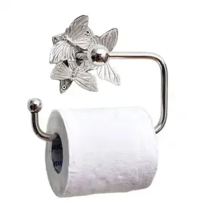 Suporte de rolo de vaso sanitário com base de borboleta de prata e latão com aparência tradicional para acessórios de banheiro com design mais recente