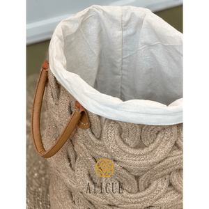 Cesta de Almacenamiento Trenzada de Yute Tejida a Mano de 12 x 14 Pulgadas con Forro y Asas de Cuero, Organizador Multiusos - Product Image 4