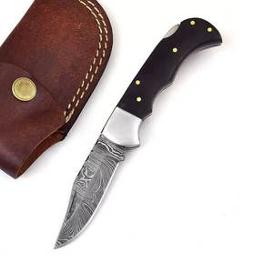 Cuchillo de bolsillo plegable de acero de Damasco OEM personalizado de grado Industrial de alta calidad para caza y camping con opciones personalizables - Product Image 2