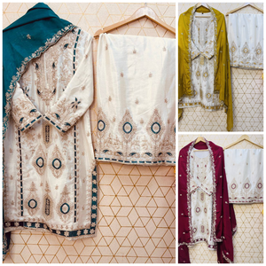 Mustard Yellow Pakistani Designer Georgette fully embroidered Sequence Work Readymade Salwar Kameez Stitched <b>Wedding</b> Wear <b>Suits</b> - Product Image 6