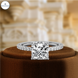 Anillo de Compromiso con Diamante de Laboratorio de 1 Quilate, Corte Princesa, Certificado IGI, Oro Sólido de 14K, Solitario con Halo Oculto - Product Image 2