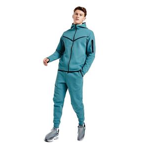 Ensemble de survêtement deux pièces zippé pour homme, à capuche, motif uni, vêtements de sport actifs, vente en gros - Product Image 4