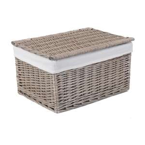 Antique Cotton Lining Storage <b>Basket</b> Made of <b>Wicker</b> - Product Image 2
