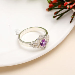 แหวนพลอยอเมทิสต์ธรรมชาติสไตล์วินเทจทำมือ925แข็งดีไซเนอร์เงินกึ่งสังเคราะห์แหวนเครื่องประดับชั้นดี - Product Image 2