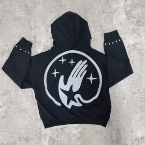 Sudaderas con capucha para hombre de gran tamaño de estilo Vintage, apliques desgastados, bordado con cremallera, Sudadera con capucha de lavado ácido con 100 por ciento de tela de algodón 450gsm - Product Image 1