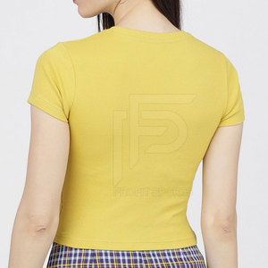 Women's Light-Weight 2024 Polyester Crop Top T-Shirt Custom Logo Printing Solid <b>Yellow</b> Color High Quality Canvas <b>Fabric</b> - Product Image 3