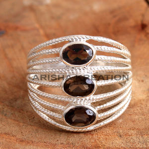 925 Sterling Silver Fine <b>Ring</b> Fantastic Decent Design with Amethyst Smokey <b>Quartz</b> Garnet Topaz Gemstones - Product Image 5