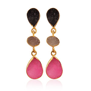 Pendientes Elegantes al por Mayor con Triple Piedra de Ágata Azucarada, Chapados en Oro de 18K, con Piedra Ovalada en Forma de Pera, Joyería Larga y Moderna para Mujer - Product Image 1