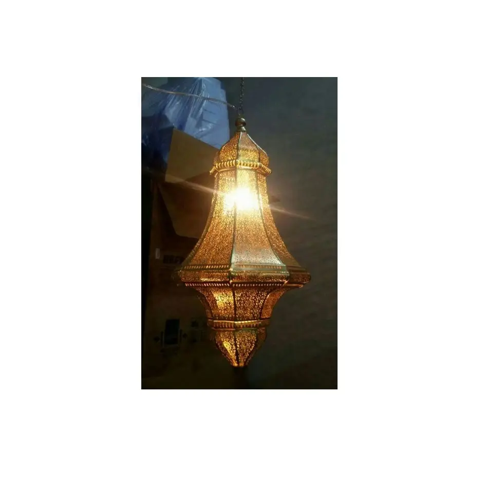 Moroccan Pure Copper Iluminação Mesquita Lustre Para Decoração Muçulmana Bola De Vidro Pendurado Luz Pingente Para Loby Hall