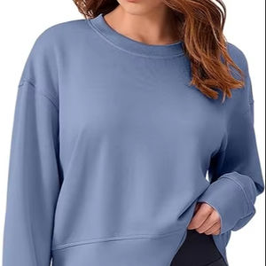 Sweat-shirt court à manches longues et col rond pour femmes, décontracté, basique - Product Image 6