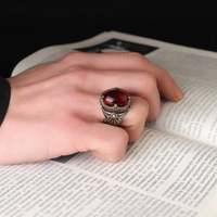 Bague turque en argent sterling 925 pour homme, style ottoman, avec pierre d'agate naturelle - Azuris VALKH1271