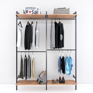 KQA68054 <b>Space</b>-<b>Saving</b> Rubberwood Clothes Rack Iron Frame Wooden <b>Hangers</b> for Wardrobe Clothing Store Standing Type Installation - Product Image 1