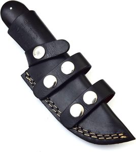 Cuchillo de hoja fija de acero damasco de alto carbono con logotipo personalizado OEM con Funda de cuero duradera y elegante diseño popular para caza - Product Image 5