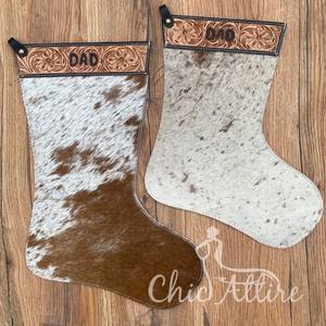 2024 nuevas medias pequeñas de vacaciones de Navidad de 13 ", superventas, medias de árbol de Navidad de cuero de vaca occidental con estampado Floral papá - Product Image 1