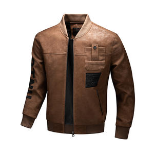 Plus Size Men's PU <b>Leather</b> <b>Jacket</b> With Stand Collar Windproof Feature OEM Varsity Style Fleece Lining - Product Image 2
