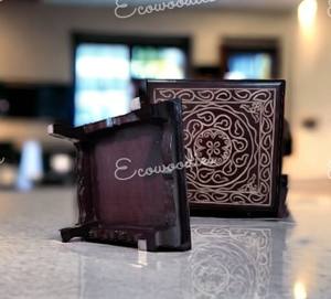 Tabouret Pooja Chowki en bois rouge pour décorations Diwali Articles Navratri puja pour décorations pour la maison Console incrustée d'os - Product Image 4