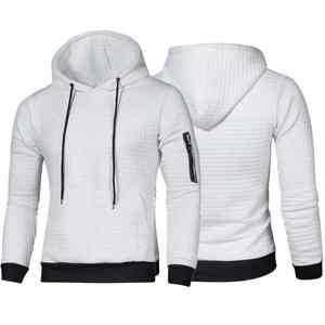 Poche latérale zippée cordons à capuche entraînement musculaire sweats ajustés Plaid matelassé Jacquard pull Gym sweats à capuche hommes - Product Image 5