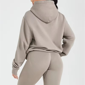 Pull-over épais en molleton de coton avec logo personnalisé Sweat-shirt uni vierge surdimensionné pour femmes Sweat-shirt à capuche décontracté avec poches - Product Image 5