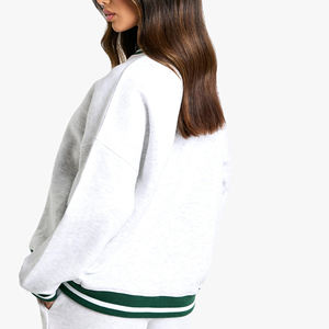 Sweat-shirts oversize à col rond en maille côtelée personnalisés OEM/ODM 2025, à manches longues, avec patchwork personnalisé, pour femmes - Product Image 2