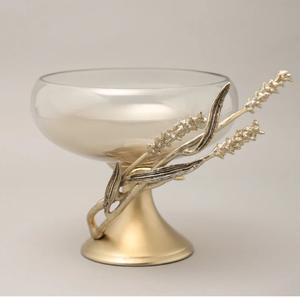 Elegant Glass Pedestal <b>Bowl</b> With Floral Metal Accent Home Decorative Tabletop Centerpiece Fruits and <b>Snacks</b> <b>Bowl</b> for Dining Use - Product Image 2