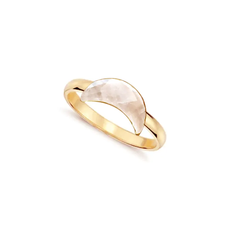 925 Sterling Silver Gold Vermeil Segi Rose Quartz Bentuk Sabit dengan Perak Electroplating Straight Band Cincin Batu Permata