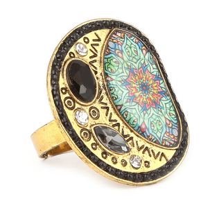 Bague fantaisie pour femme - Dorée - Noire - Product Image 1