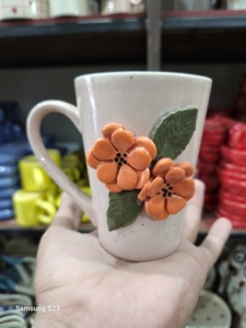 Handcrafted Ceramic Coffee <b>Mug</b> with Coral <b>Floral</b> Design White Large Set of 1 Microwave and Dishwasher Safe Ideal for Home Office - Product Image 2