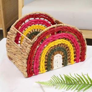 Panier de rangement arc-en-ciel coloré en jacinthe d'eau, paniers pour accessoires d'enfants pour filles et garçons - Product Image 4