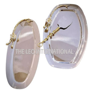 Aluminium Métal Avec Poignées Latérales Forme Ovale Fleur Design Maison Hôtel Restaurant Service Plateau Plaqué Argent - Product Image 5