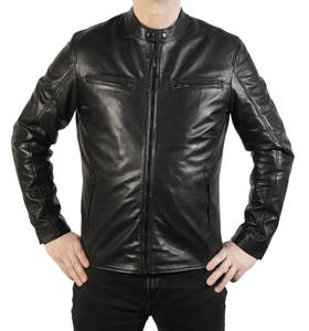 Chaqueta de Cuero de Cordero para Hombre con Cierre de Cremallera y Cuello Alto, Disponible en Todos los Colores, Proceso de Revestimiento, Chaqueta para Hombre - Product Image 1