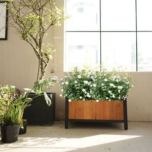 Jardinière rectangulaire en bois moderne avec pieds en acier enduit de poudre Jardinage facile à la maison - Product Image 3