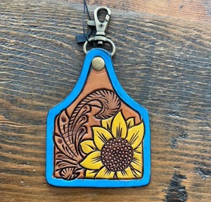 Llavero de cuero hecho a mano con flores occidentales con patrones de vaquera del Oeste Salvaje y acentos aztecas Cordón de llaveros de cuero de vaquero - Product Image 4