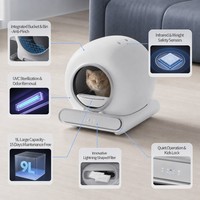 Bac à litière pour chat automatique et autonettoyant, série Sphere Premium en plastique, design intégré anti-pincement, grand espace de 65L, capacité de 9L pour les déchets