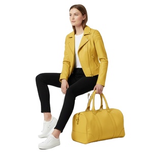 Chaqueta de Motociclista de Cuero Amarillo Personalizada de Fábrica, Venta al por Mayor Directa, Estilo Motero Genuino, Ropa de Moda para Mujer, OEM ODM - Product Image 1