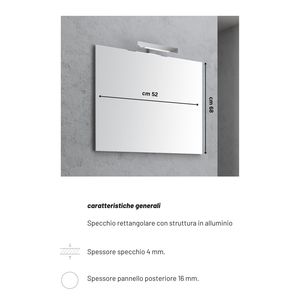 Rettangolare 52x68 cm alluminio LED specchio bagno essenziale confezione di 1 - Product Image 2