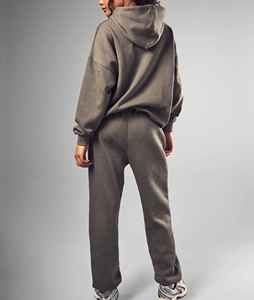 Conjunto Deportivo Elegante de Invierno para Mujer, de Alta Calidad, Color Sólido, Hombros Caídos, Poliéster/Algodón, 2 Piezas, Estilo Holgado e Informal - Product Image 3