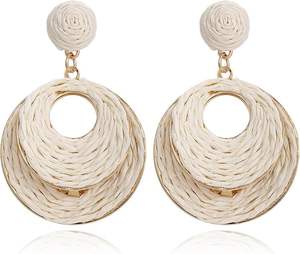 ต่างหูห่วงปาล์มทำด้วยมือสำหรับผู้หญิงเครื่องประดับแบบห้อยสไตล์โบฮีเมียนน้ำหนักเบาวันหยุดพักผ่อนชายหาดในฤดูร้อนดีไซน์แบบฟางทรงรีทรงกลม - Product Image 1