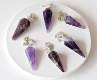 Pendule de radiesthésie en cristal de quartz améthyste facetté de haute qualité, fait main, tailles personnalisées, style indien, avec chaîne, pour guérison, souvenir et amour